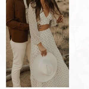 Lulus You Dot the Love White and Gold Two-Piece Dress With Pockets